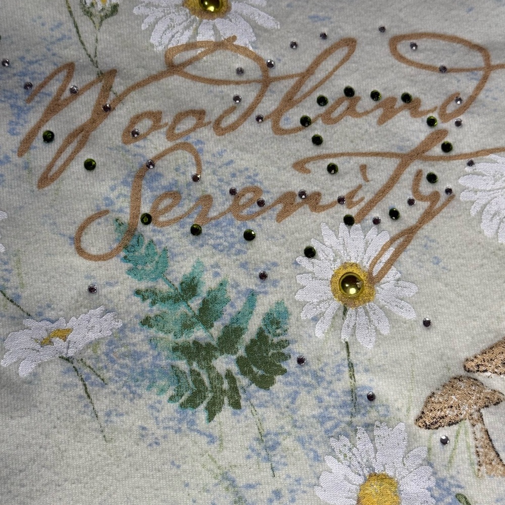 Artisans Woodland Serenity Nature Green 3/4 Length Sleeve Embellished Top M - Picture 5 of 10
